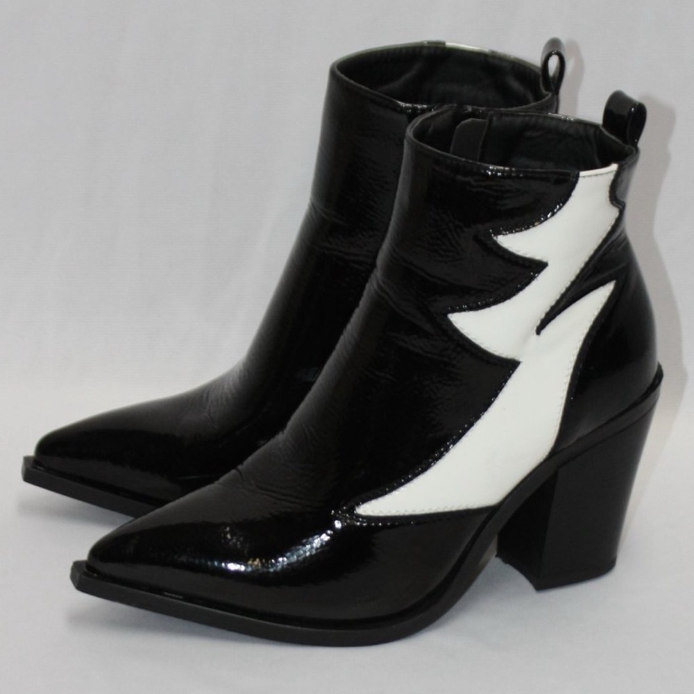 RARE Jeeini of Paris Black and White Patent Leather Heel Ankles Boots 8.5 - Picture 7 of 11